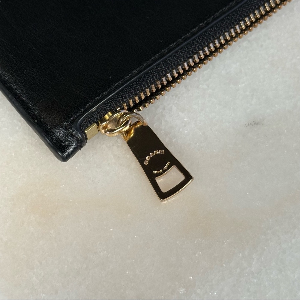 Coach Black Leather Zip Pouch Clutch Minimalist Wristlet - Picture 6 of 9